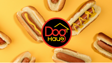 dog haus hot dogs yellow flatlay with logo