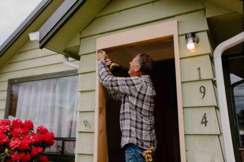diy door frame repair with cordless drill
