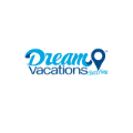 dream vacations travel logo with blue pin