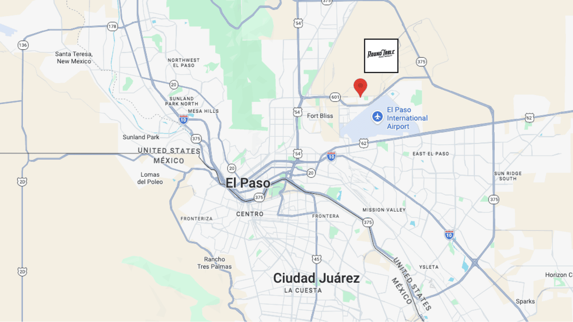 el paso ciudad juarez border map with airport pin