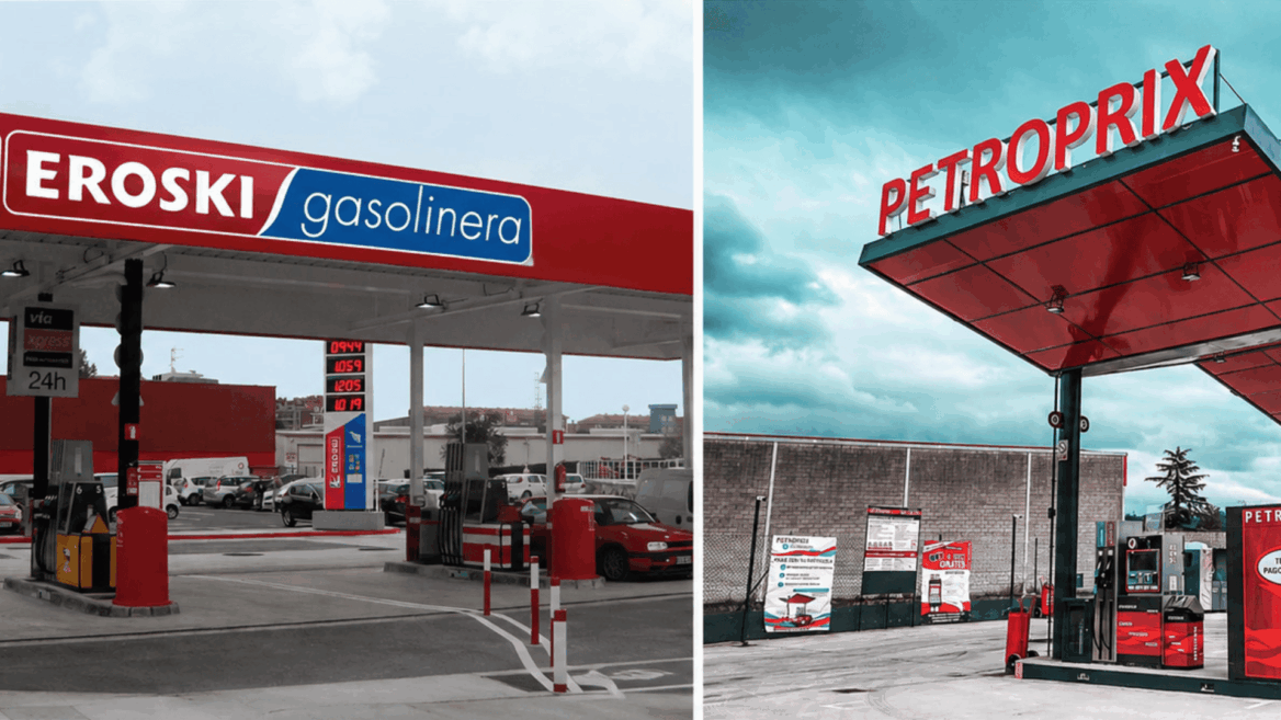 gasolineras eroski y petroprix en entorno urbano