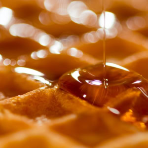 gaufre dorée au sirop : gros plan appétissant