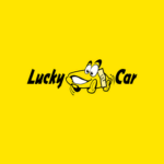 gelbes lucky car logo mit lachendem auto