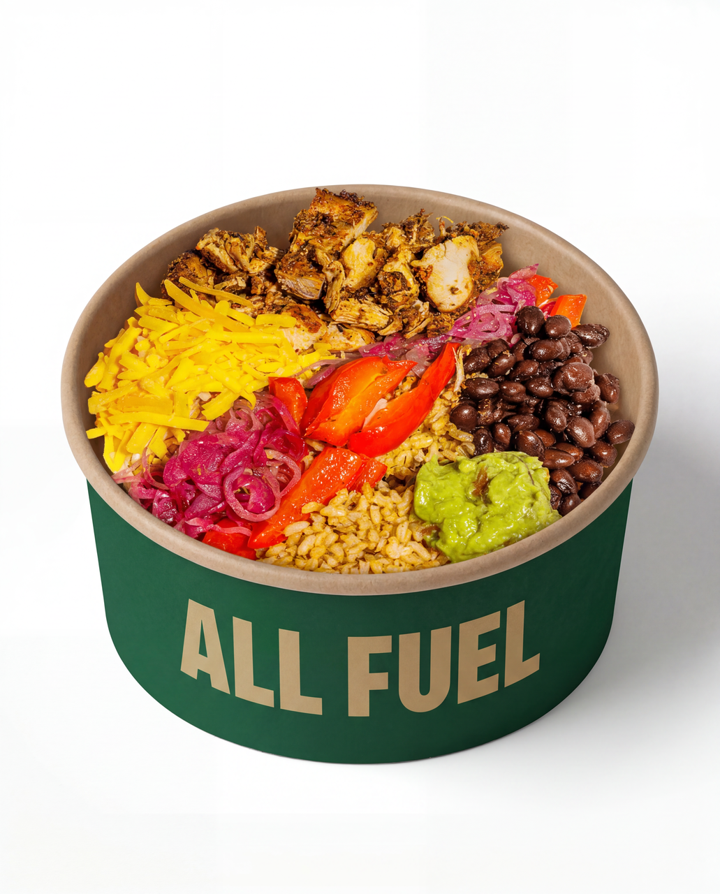 roasted protein grain bowl with guacamole & black beans