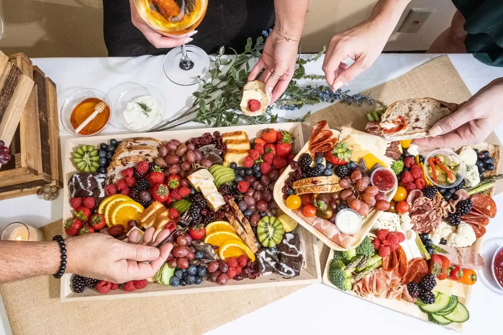 rustic grazing board with charcuterie, cheese & fruit