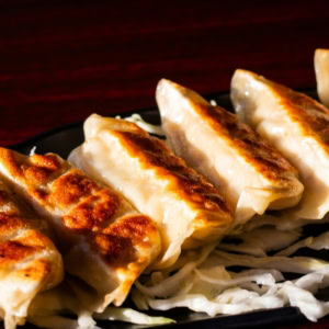 gyozas poêlés croustillants sur lit de chou