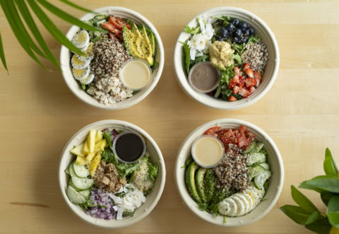 healthy fresh salad bowls — top down view