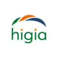 logotipo higia con arco de hojas verde naranja azul