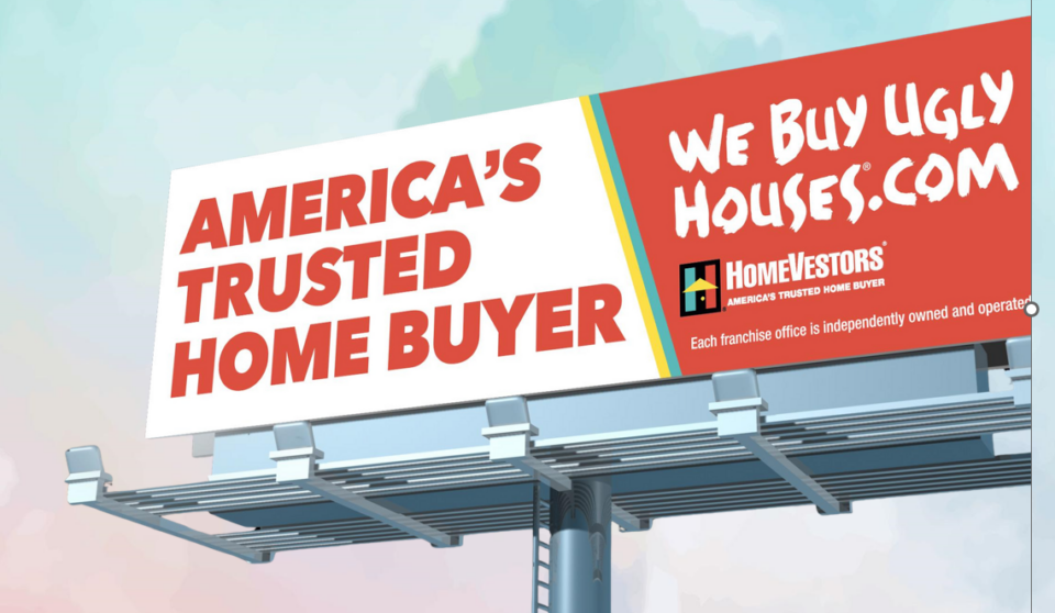 we buy ugly houses billboard — trusted home buyer