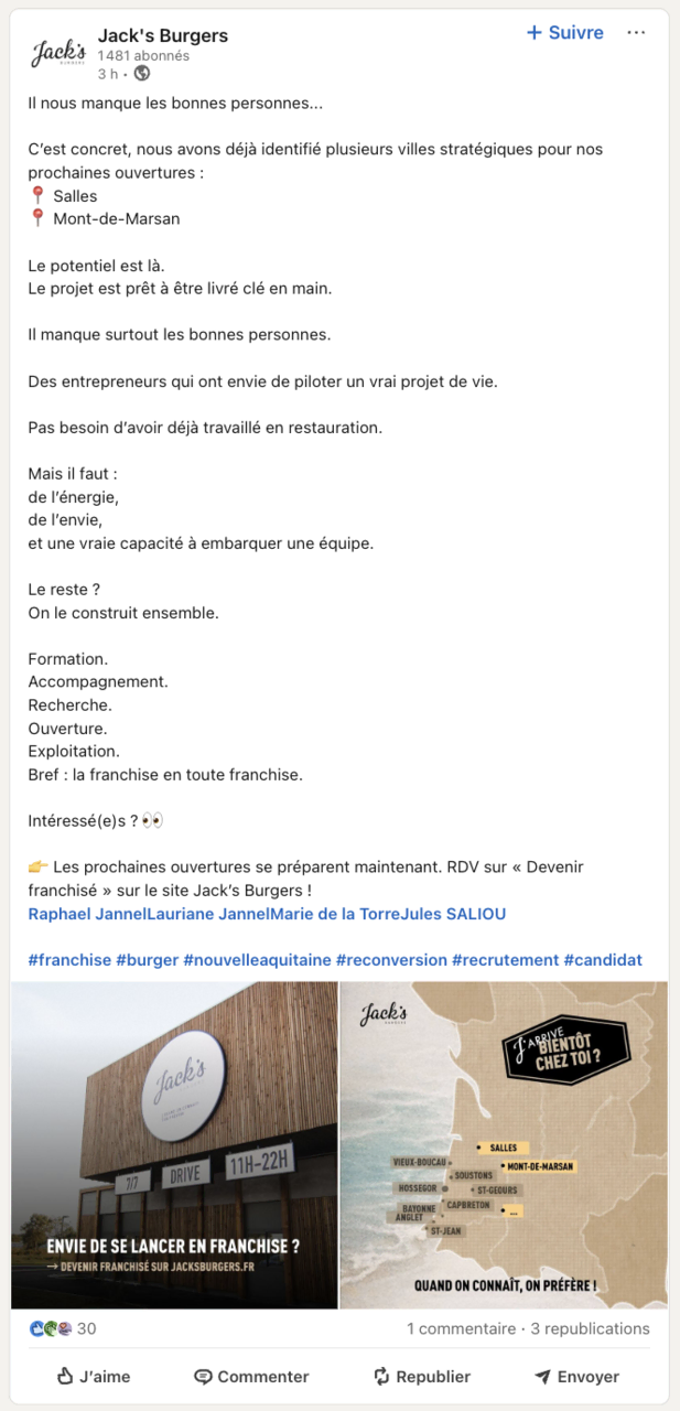 jacks burgers recrute franchisés drive sud‑ouest