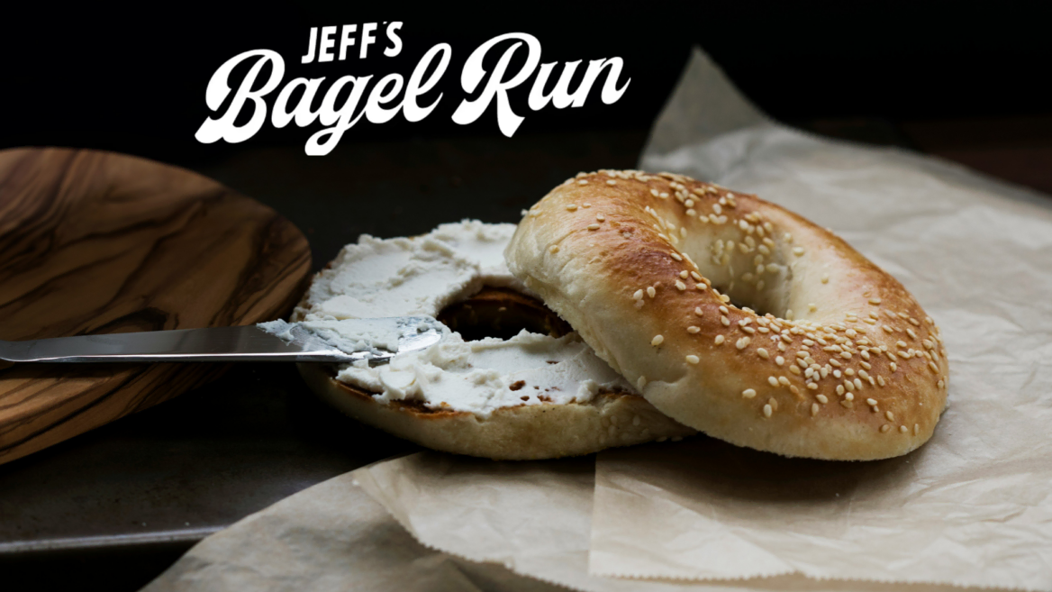 jeffs toasted sesame bagel with cream cheese