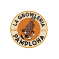 logo la growlería pamplona: growler sonriente y cerveza