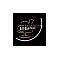 la luna logo: goldene cocktail coupe mit mondsichel und stern
