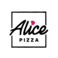 logo alice pizza minimalista quadrato con cuore rosa