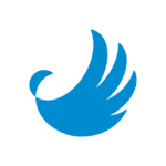 das blaue Logo – ein stilisiertes Flügelmotiv und eine Welle