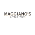 maggianos little italy logo, brown wordmark with orange dots