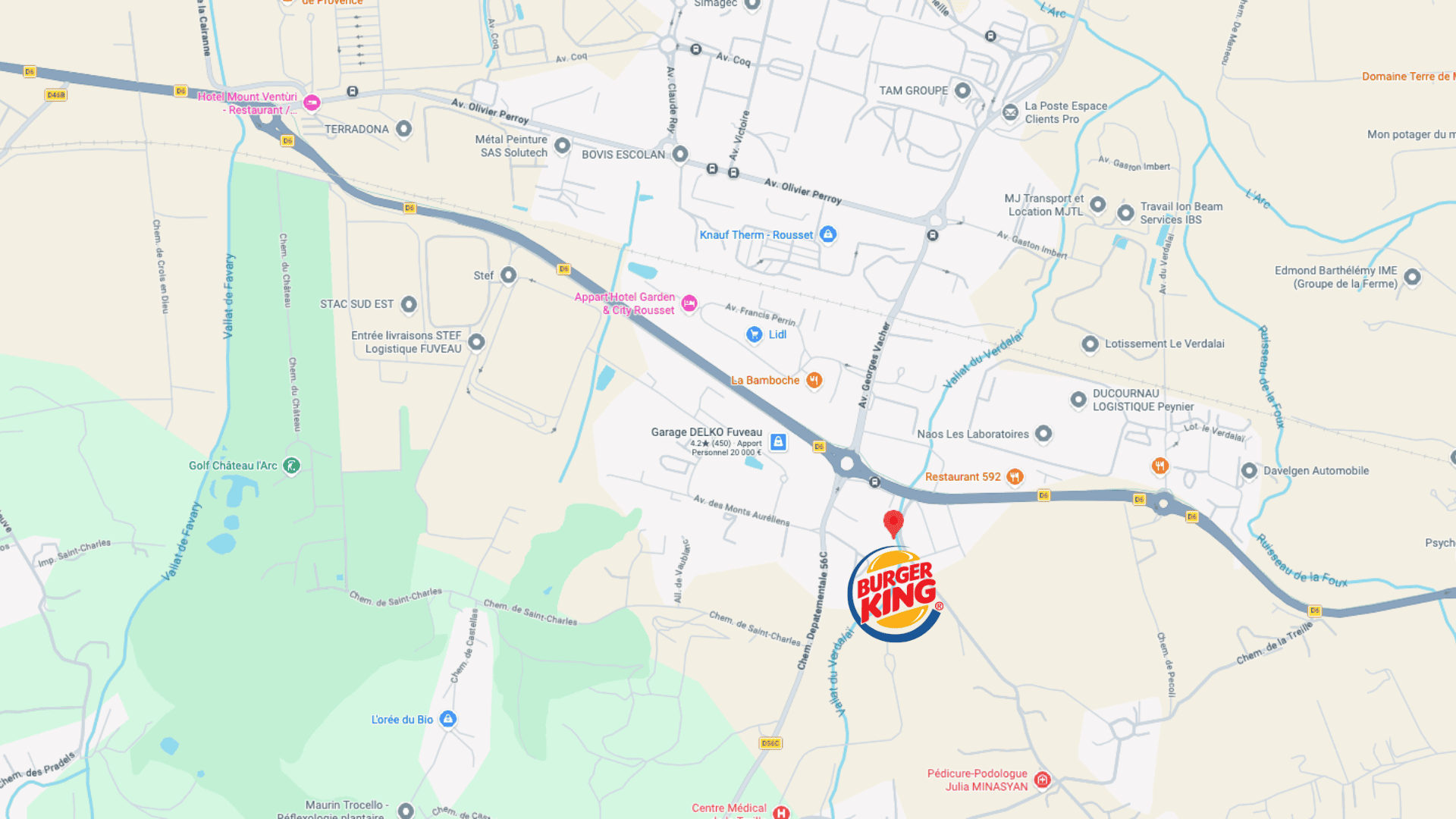 mapa del polígono industrial: autopista, burger king y golf