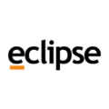 logotipo eclipse negro, tipografía redondeada y barra naranja