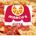 marcos pepperoni pizza close up with logo