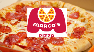 marcos pepperoni pizza close up with logo
