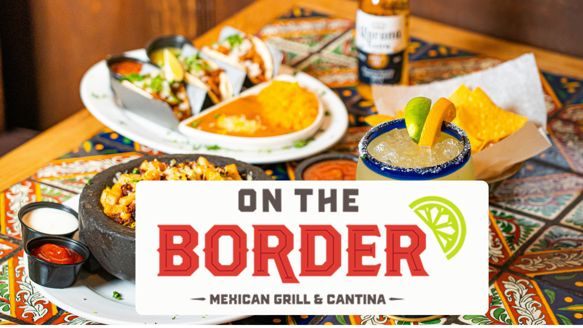 margarita, tacos and chips at mexican grill