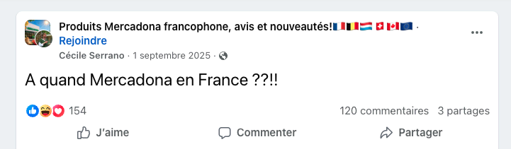 quand mercadona arrivera t il en france ? publication facebook
