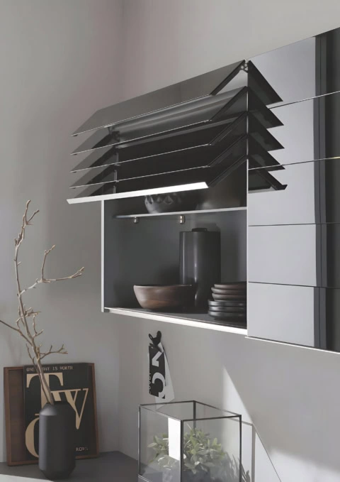 minimalist glossy louvred wall cabinet