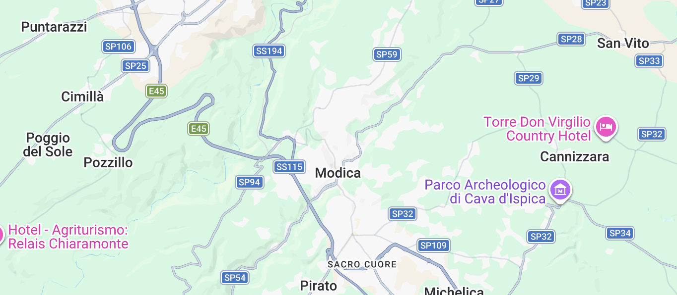 mappa stradale di modica: e45, ss115 e cava dispica