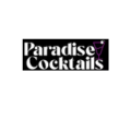 paradies cocktails logo: weiß auf schwarz mit pinkem martini