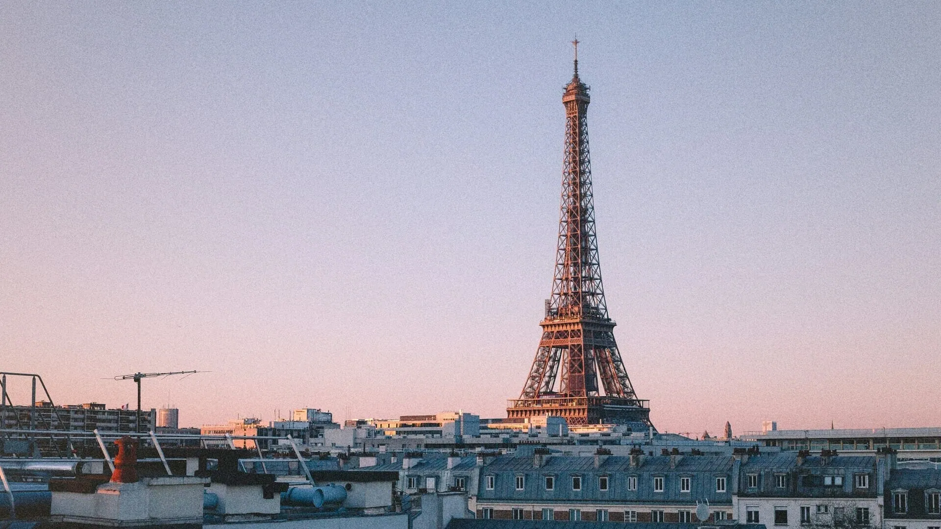 tour eiffel et toits parisiens au crépuscule