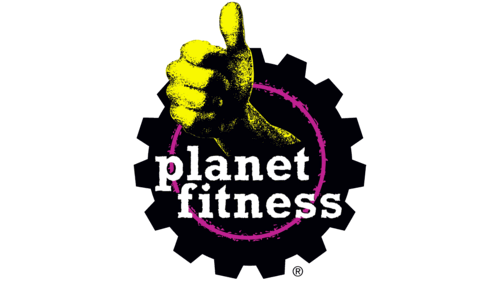 planet fitness grunge logo with neon thumbs up