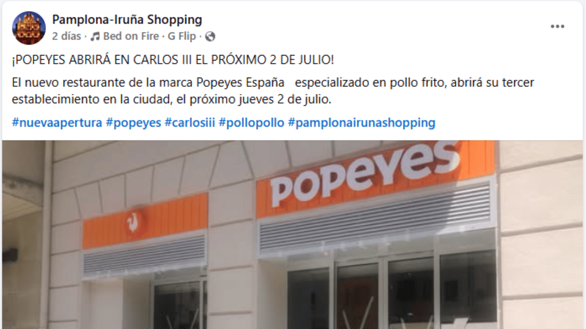popeyes en carlos iii (pamplona) abre el 2 de julio
