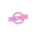 logo néon magenta «puttingedge» en badge circulaire