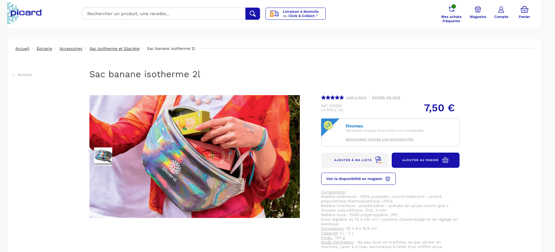 sac banane isotherme irisé picard 2 l