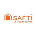 logotipo safti naranja con icono de casa