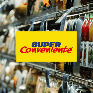 scaffale di bevande con logo super conveniente