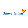 schmetterling logo mit blauer wortmarke und gelbem symbol