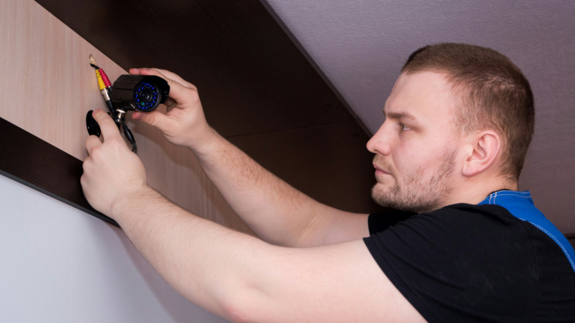 indoor security camera installation by technician