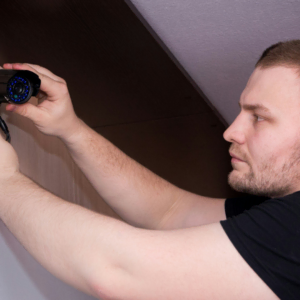 indoor security camera installation by technician