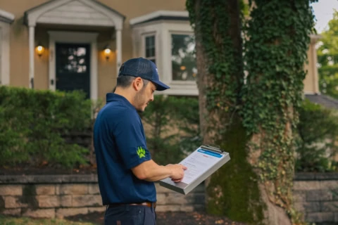 home inspector completing exterior service checklist
