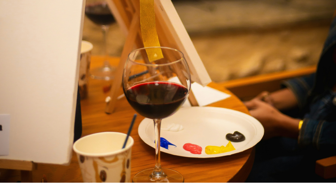 sip and paint night: wine glass and palette