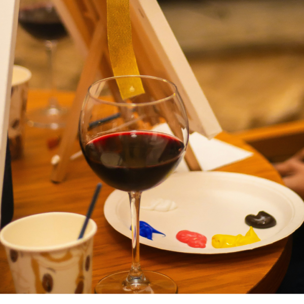 sip and paint night: wine glass and palette