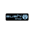 logo moderne sushi bleu minimaliste sur badge noir