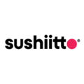 logotipo minimalista de sushiitto con círculo rojo