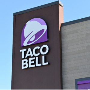 taco bell storefront with purple bell logo
