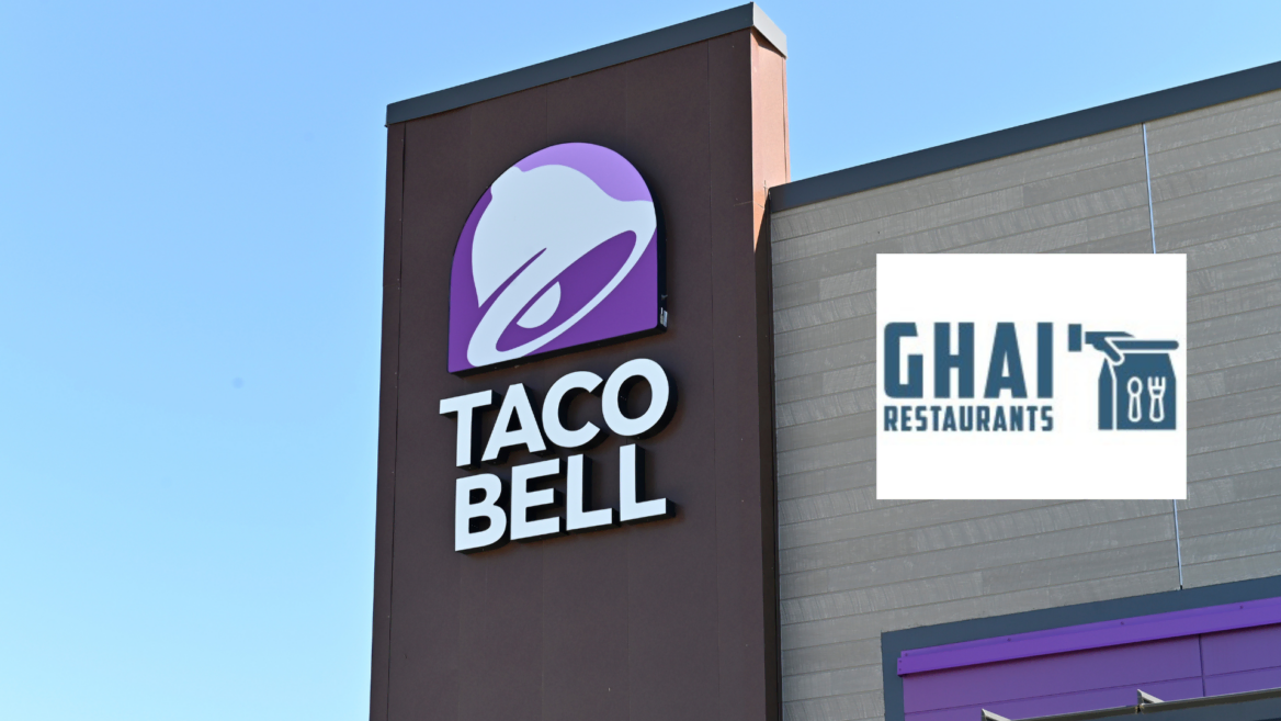 taco bell storefront sign with purple logo