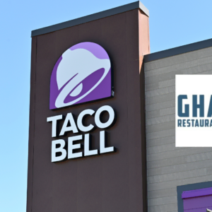 taco bell storefront sign with purple logo