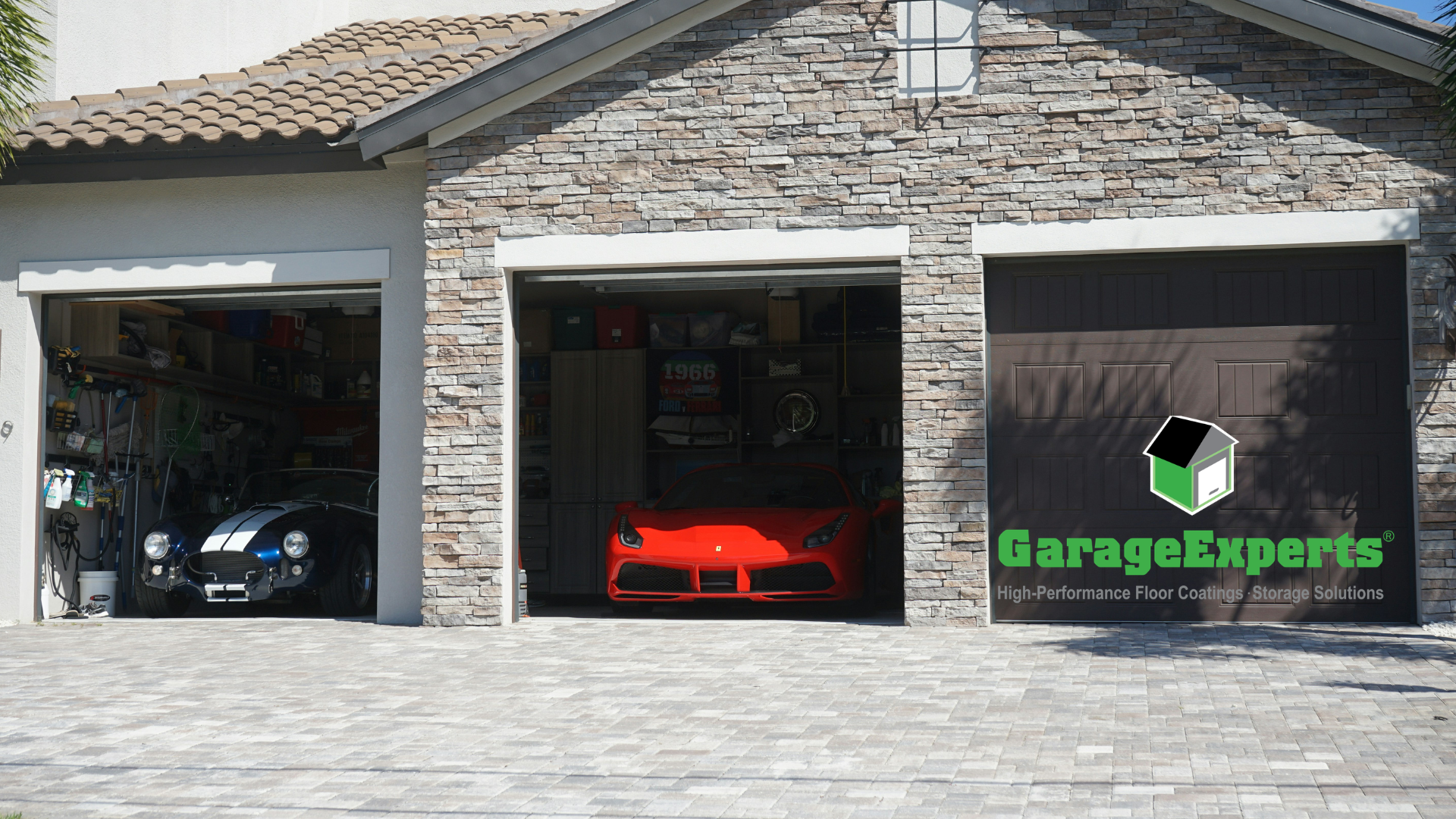 three car garage showcase: classic and modern sports cars