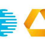 abstraktes logo: türkiser kreis und goldenes band