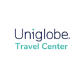 modern uniglobe travel center logo with teal dot